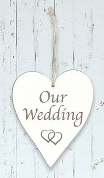 Wooden Heart Whitewash 9cm x 11cm Our Wedding 1pc - Accessories